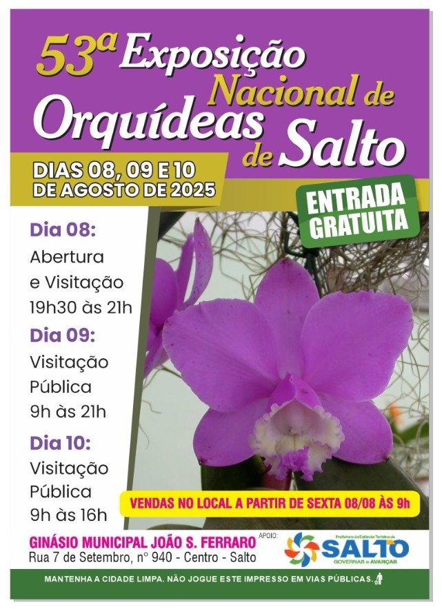 53ª Exposição Nacional de Orquídeas de Salto acontece em agosto